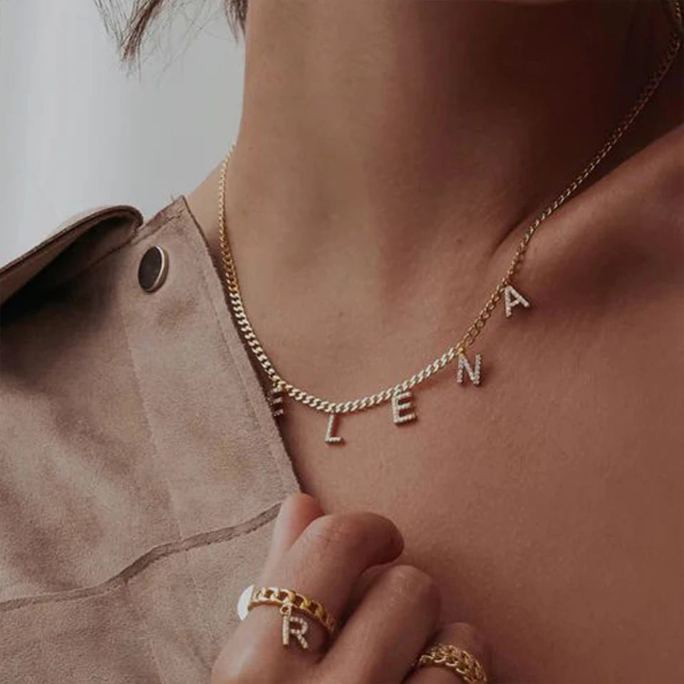BELLUCCIE  Necklace Personalized zircon Alphabet Stainless Steel choke Necklace Pendant Nameplate Gift Dropshipping