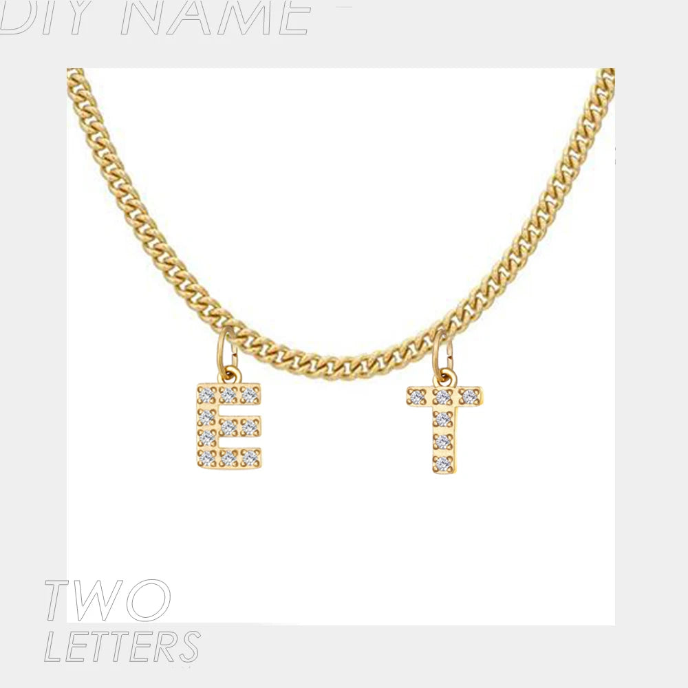 BELLUCCIE  Necklace Personalized zircon Alphabet Stainless Steel choke Necklace Pendant Nameplate Gift Dropshipping