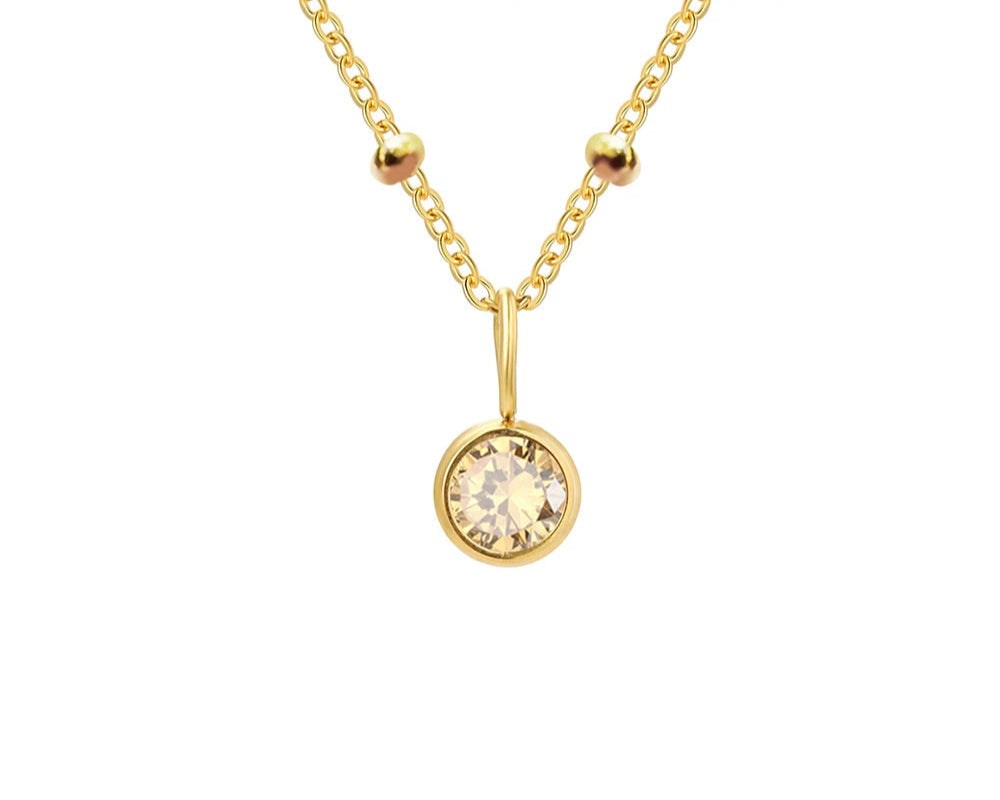 Birthstone Necklace Beaded Chain Zirconia