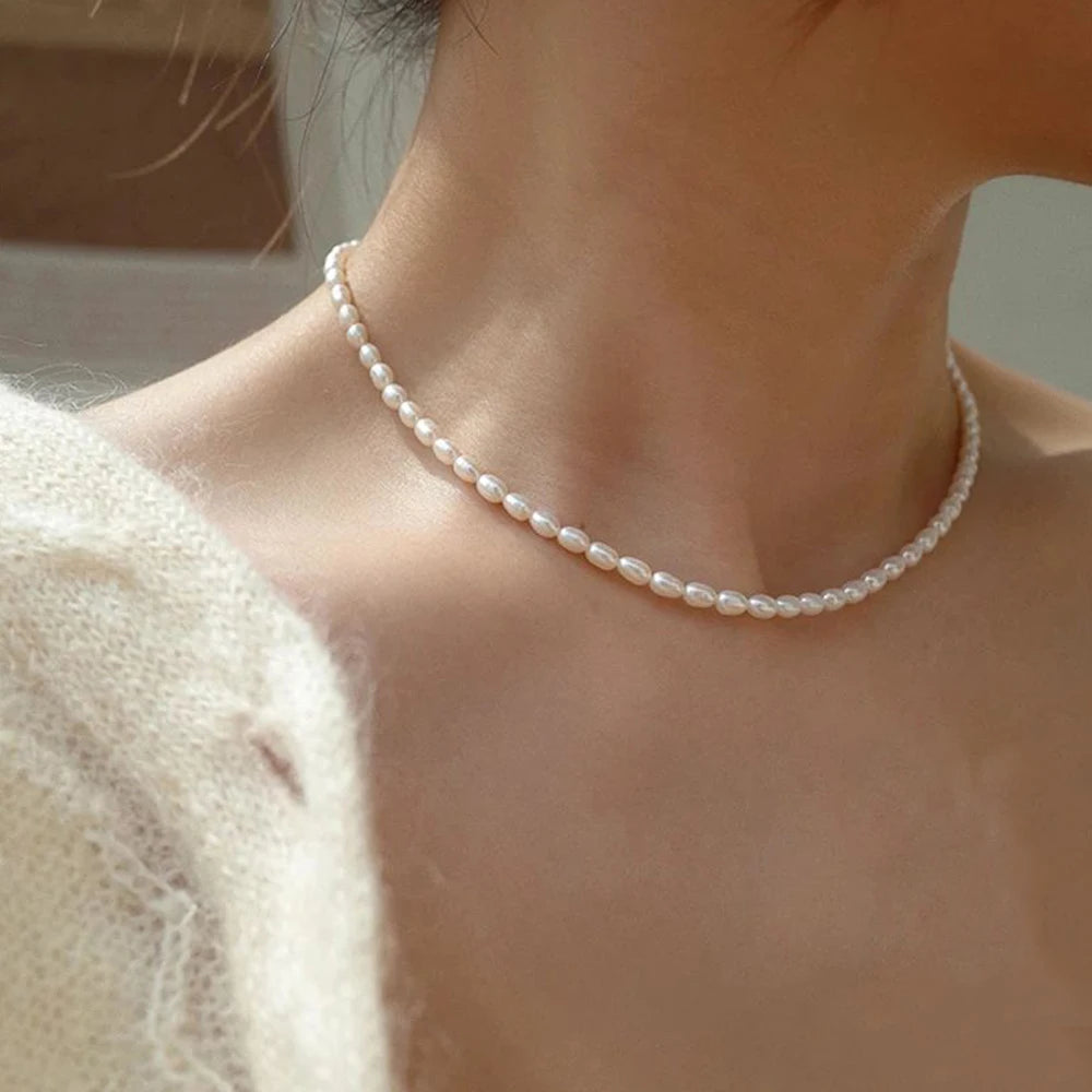 3MM Imitation Pearl Necklaces Oval White  Necklace