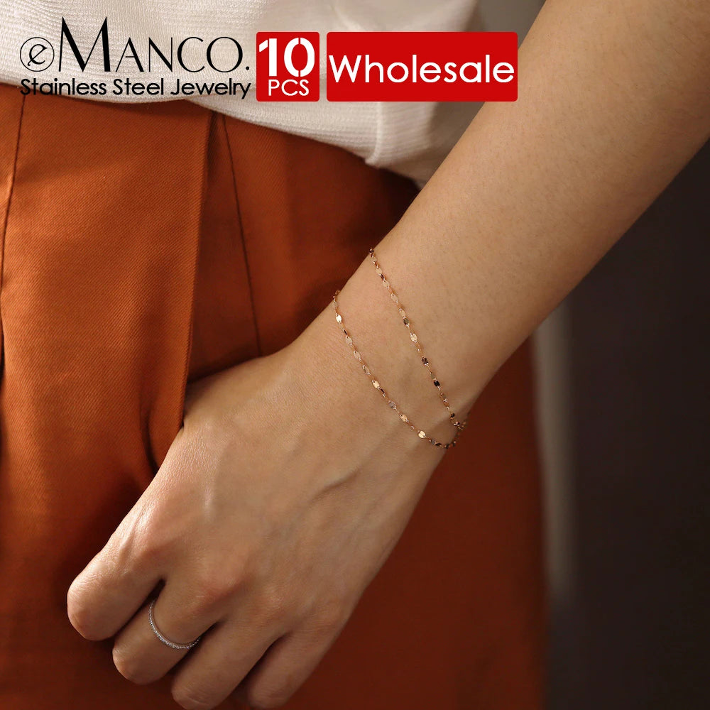 BELLUCCIE 10PCS Gold Color Stainless Steel Adjustable Chain Bracelets for Women Wholesale Stainless Steel Jewelry Women Lip chain