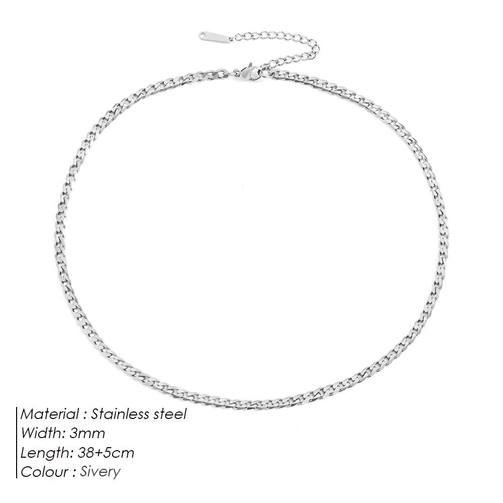 BELLUCCIE Silver color Men's Cuban Link Chain Necklace Stainless Steel Women Trendy Punk Jewelry 2MM/3MM/4MM/6MM/8MM