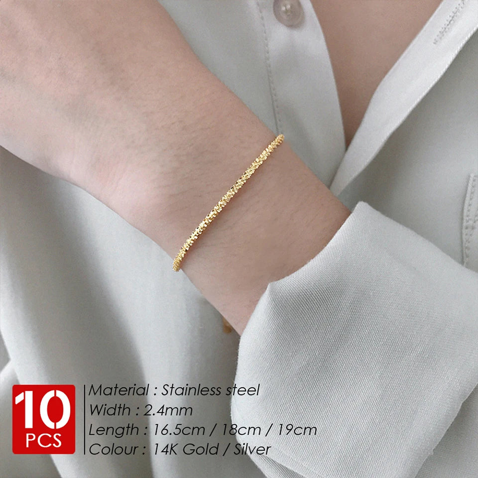 BELLUCCIE 10PCS Silver Gold Colour Sparkling Gypsophila Bracele Women Fine Fashion Jewelry Wedding Party Gift Rope chain Wholesale