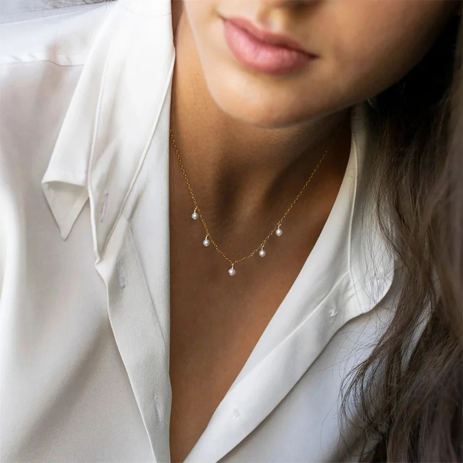 Tassel Imitated Pearl Choker Necklaces