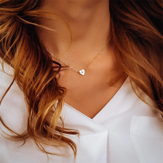 Letter Engraving Heart Pendant  Necklaces