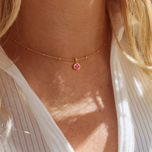 Birthstone Necklace Beaded Chain Zirconia