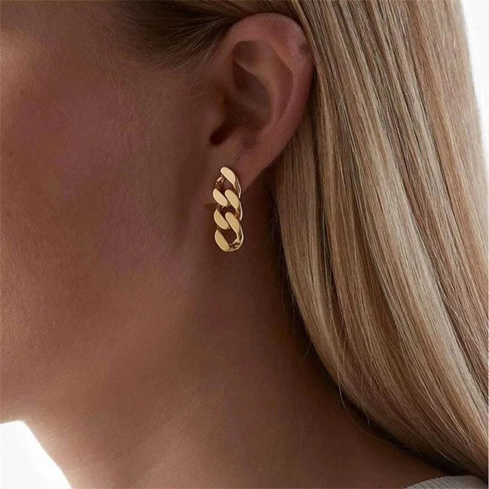 Cuban Link Chain Stud Earrings for Fashion Women