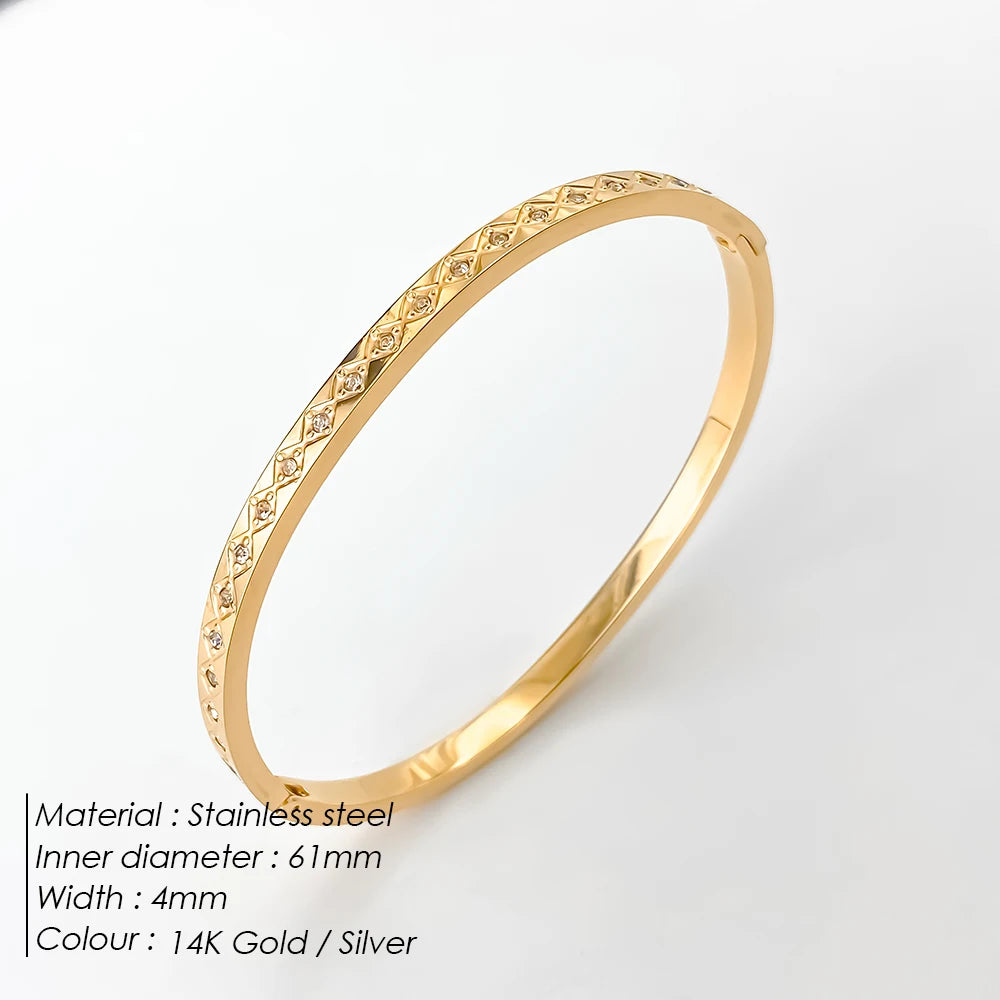 BELLUCCIE Stainless Steel Shiny Rhinestone Women's Fashion Bangle Punk Jewelry Holiday Gifts Factory Direct