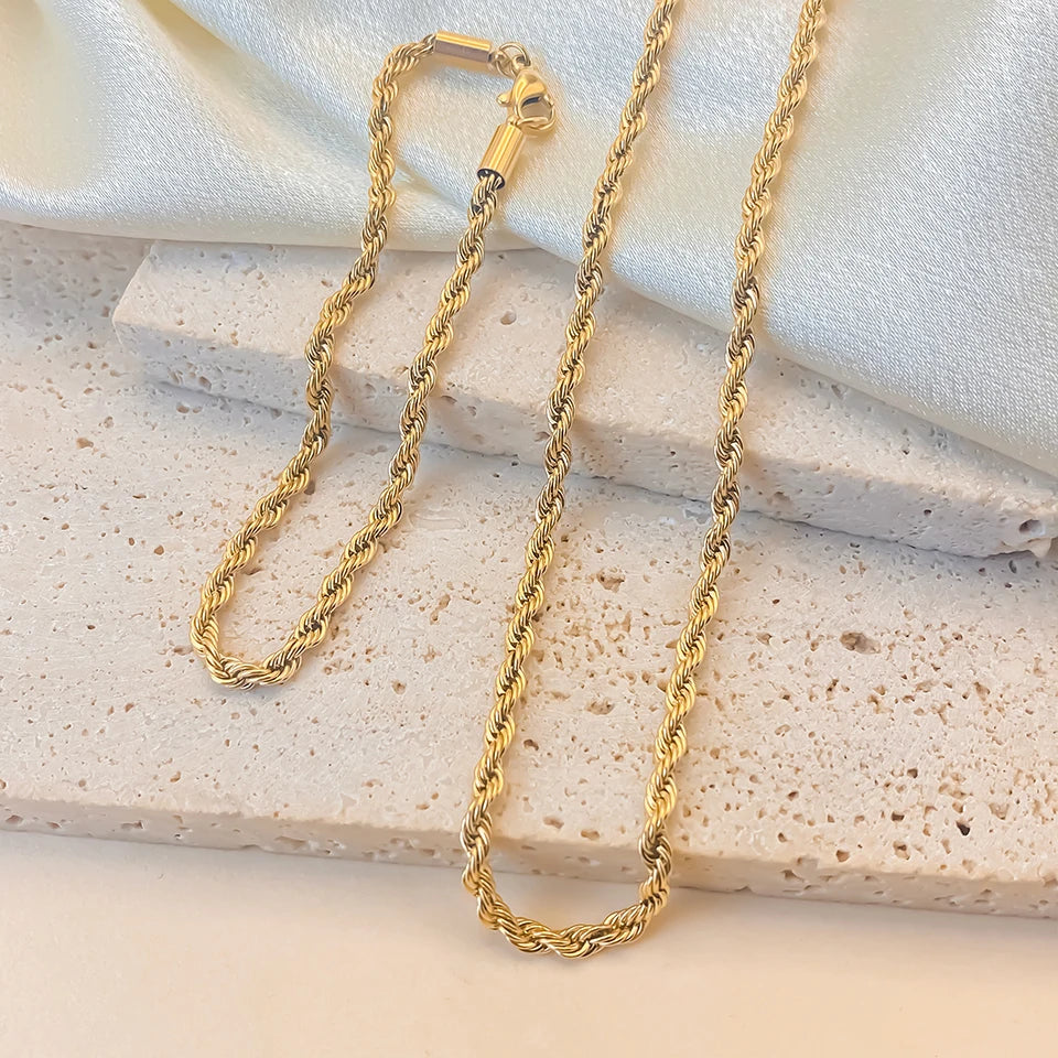 3MM Twist Chain Set  Necklace Bracelet Suitable for Party Holiday Wear