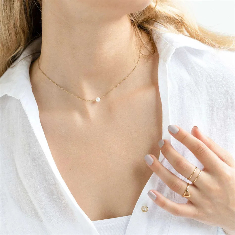 Necklace Simple Imitation 6MM Pearl Pendant Choker Necklace