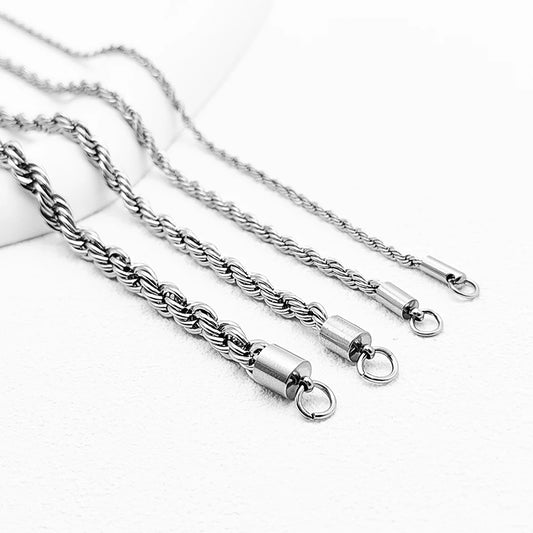 2/3/4/5MM Rope Chain Necklace Silver Color