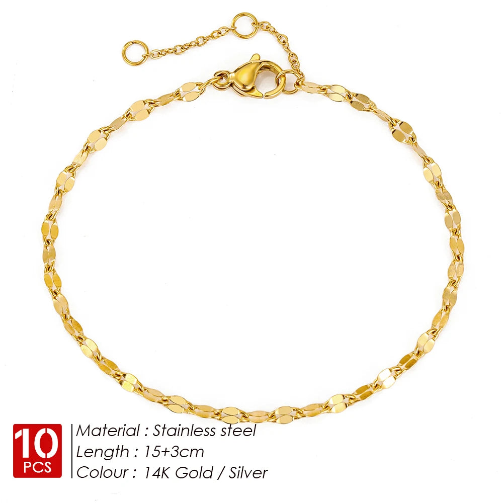 BELLUCCIE 10PCS Gold Color Stainless Steel Adjustable Chain Bracelets for Women Wholesale Stainless Steel Jewelry Women Lip chain