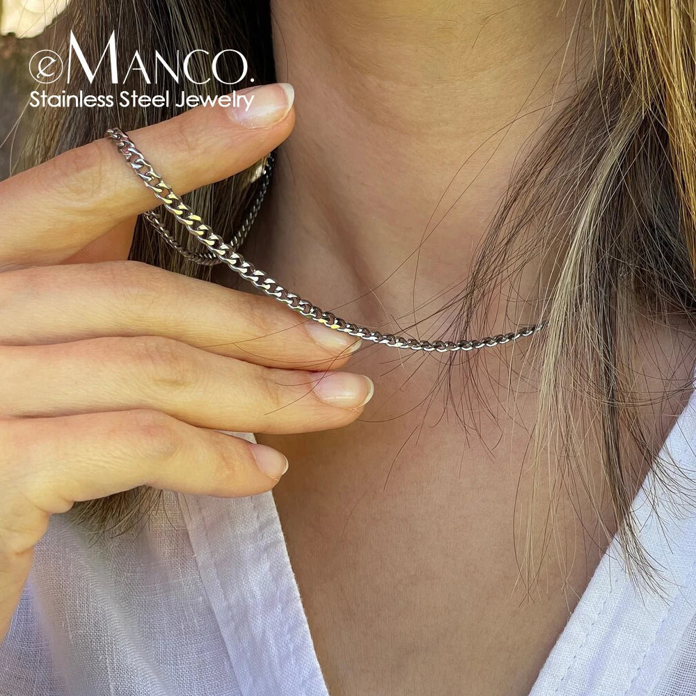 BELLUCCIE Silver color Men's Cuban Link Chain Necklace Stainless Steel Women Trendy Punk Jewelry 2MM/3MM/4MM/6MM/8MM