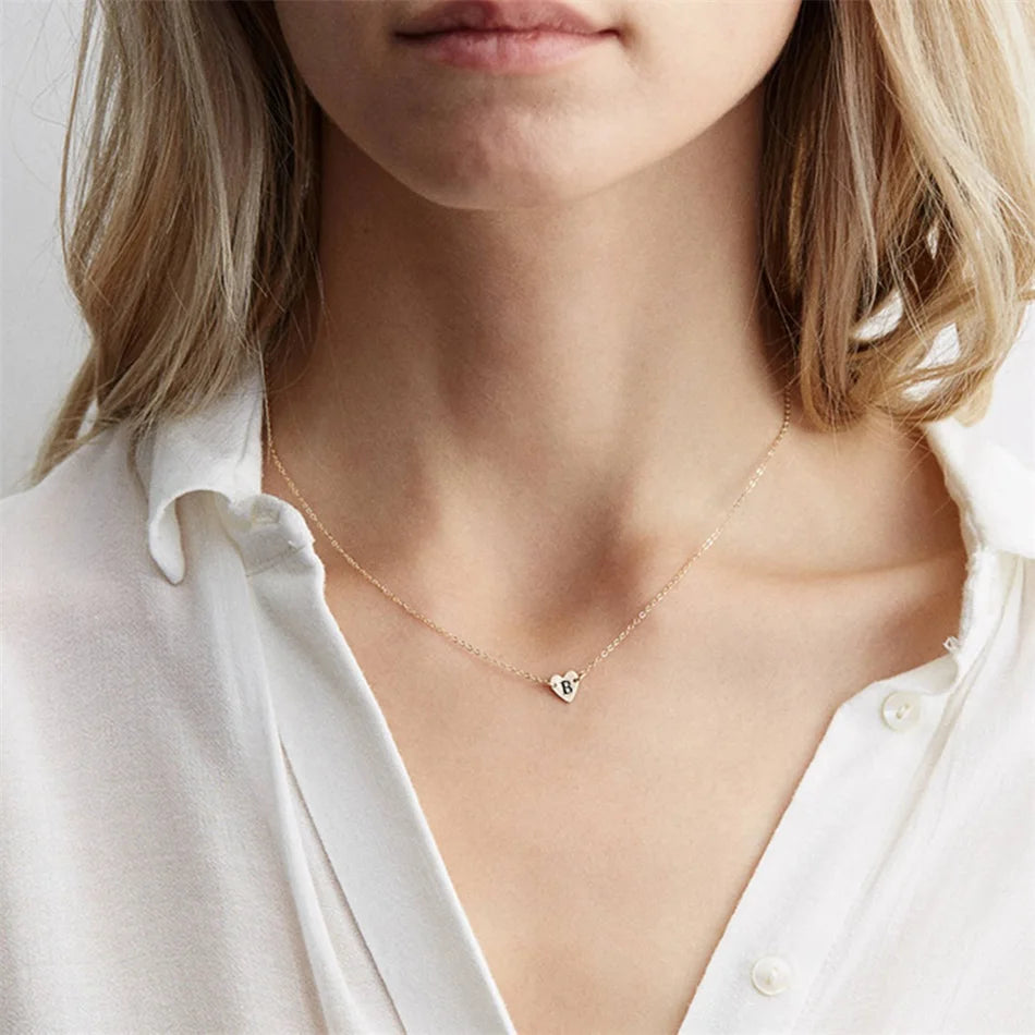 Letter Engraving Heart Pendant  Necklaces