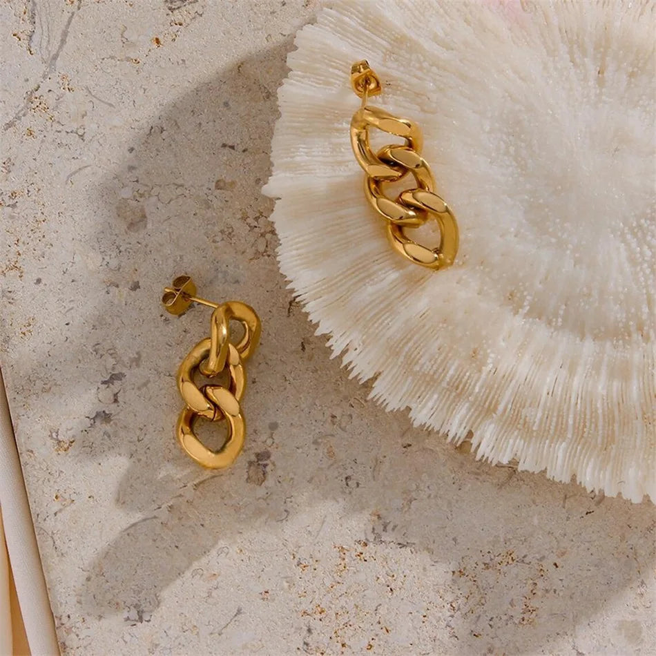 Cuban Link Chain Stud Earrings for Fashion Women