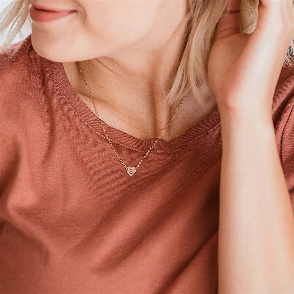 Letter Engraving Heart Pendant  Necklaces