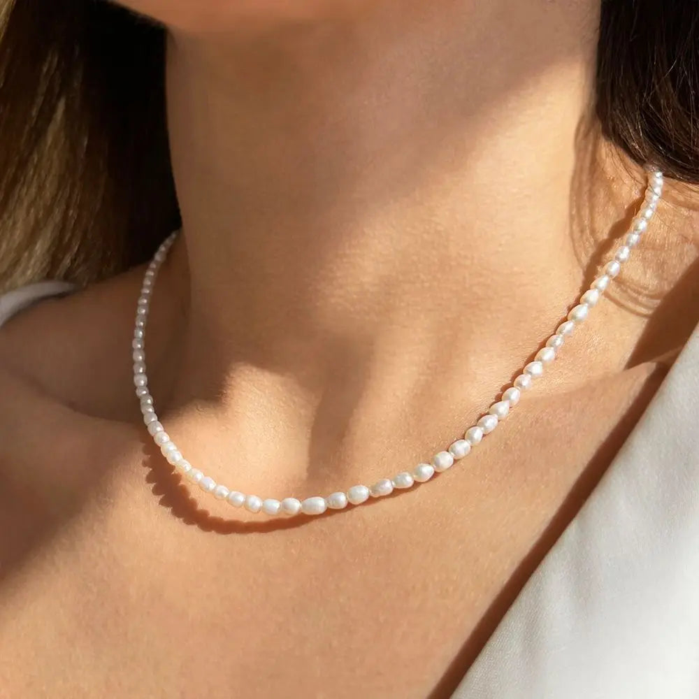 3MM Imitation Pearl Necklaces Oval White  Necklace