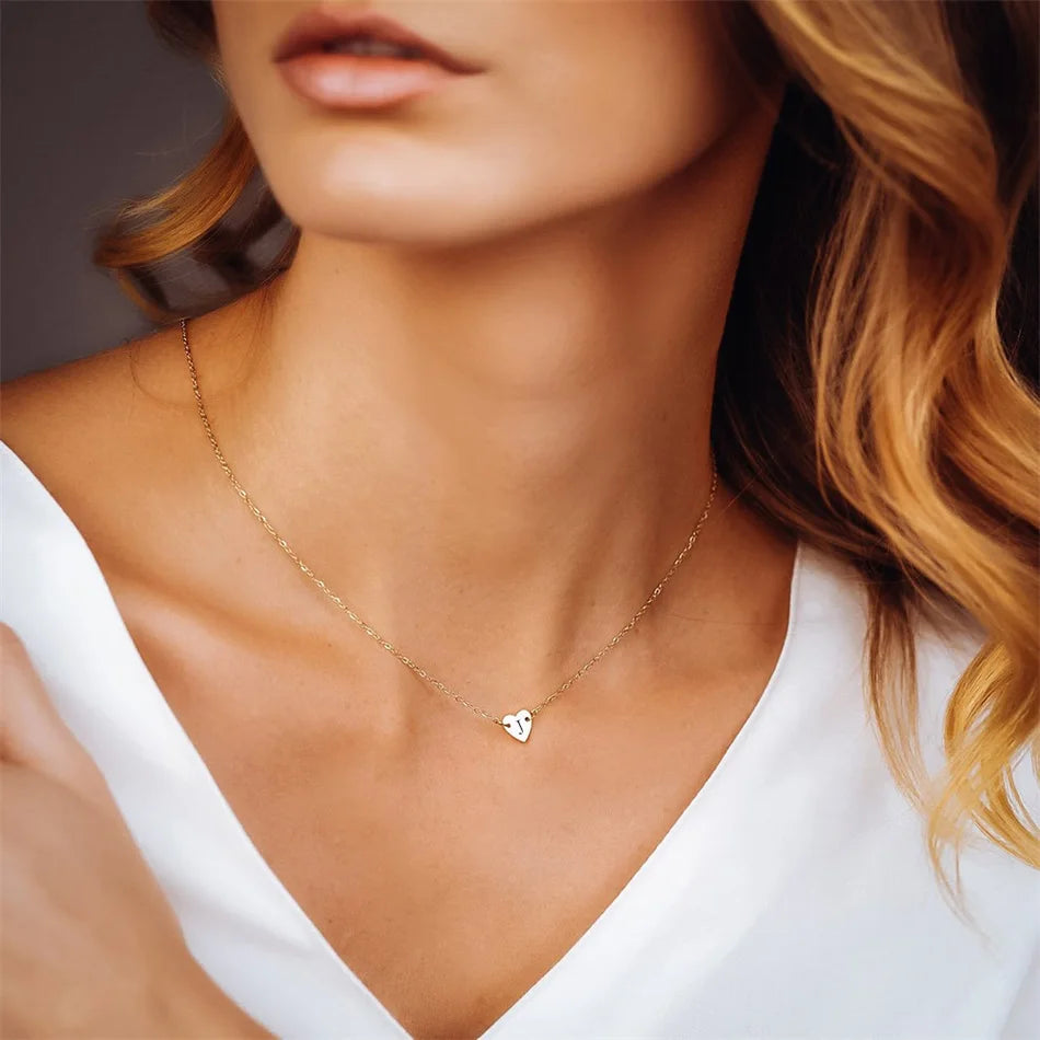Letter Engraving Heart Pendant  Necklaces