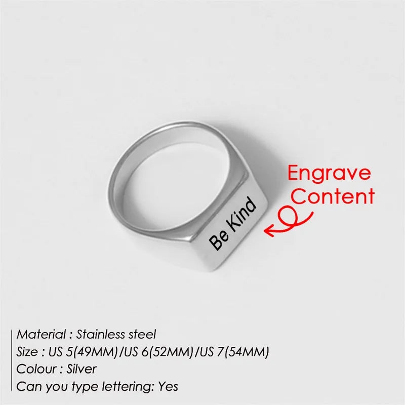 BELLUCCIENew Engraving Message Jewelry Gift Minimalist Letter Word Suqare Stainless Steel Ring Water Resistant Ring For Women