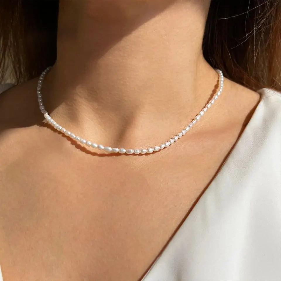 3MM Imitation Pearl Necklaces Oval White  Necklace