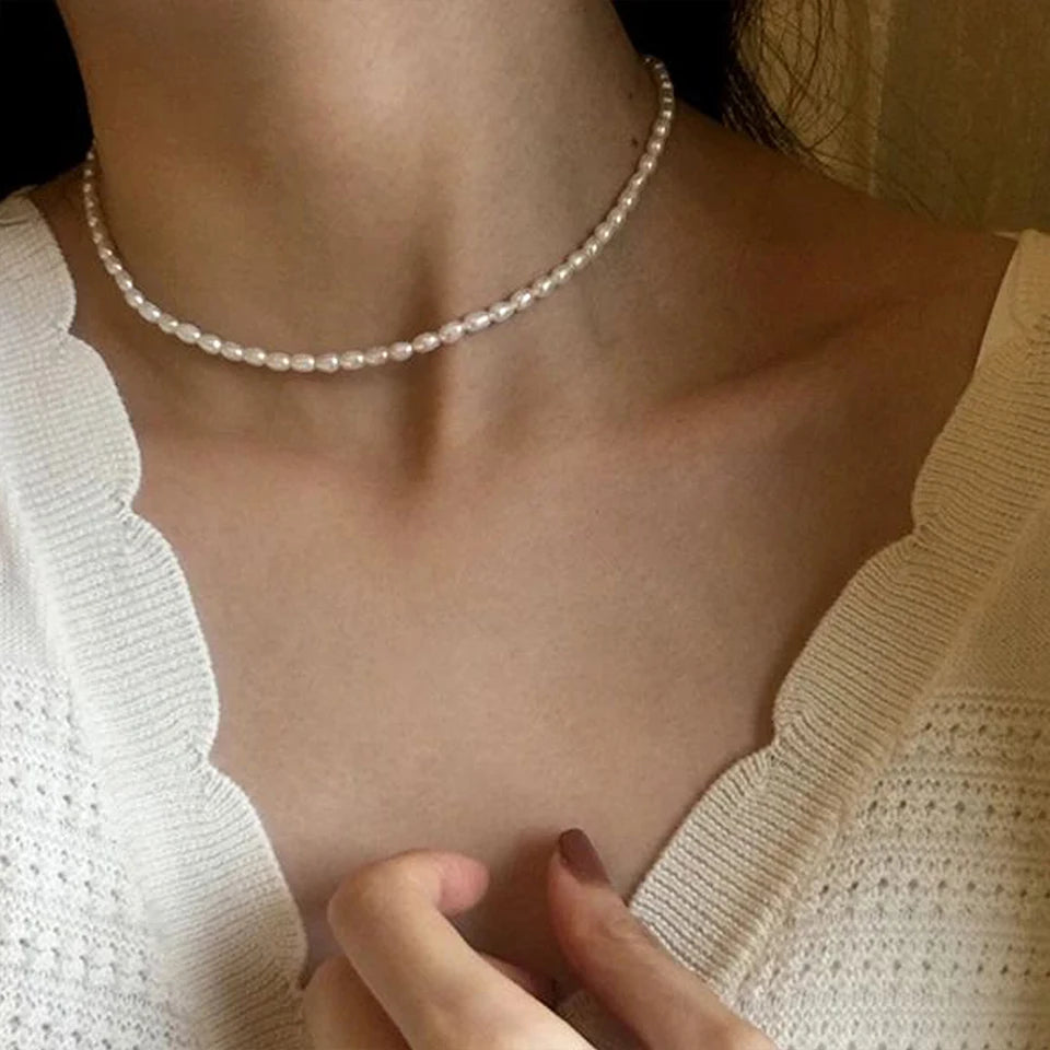 3MM Imitation Pearl Necklaces Oval White  Necklace