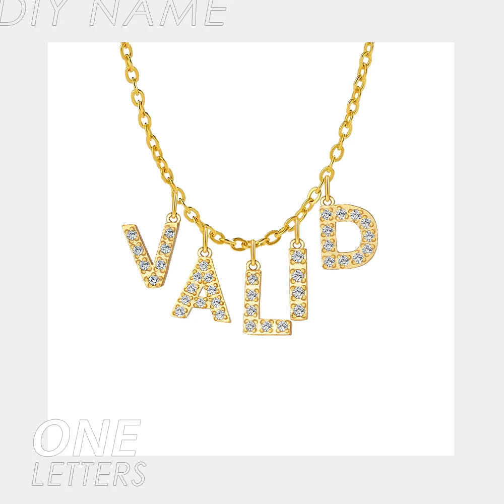 BELLUCCIE  Necklace Personalized zircon Alphabet Stainless Steel choke Necklace Pendant Nameplate Gift Dropshipping