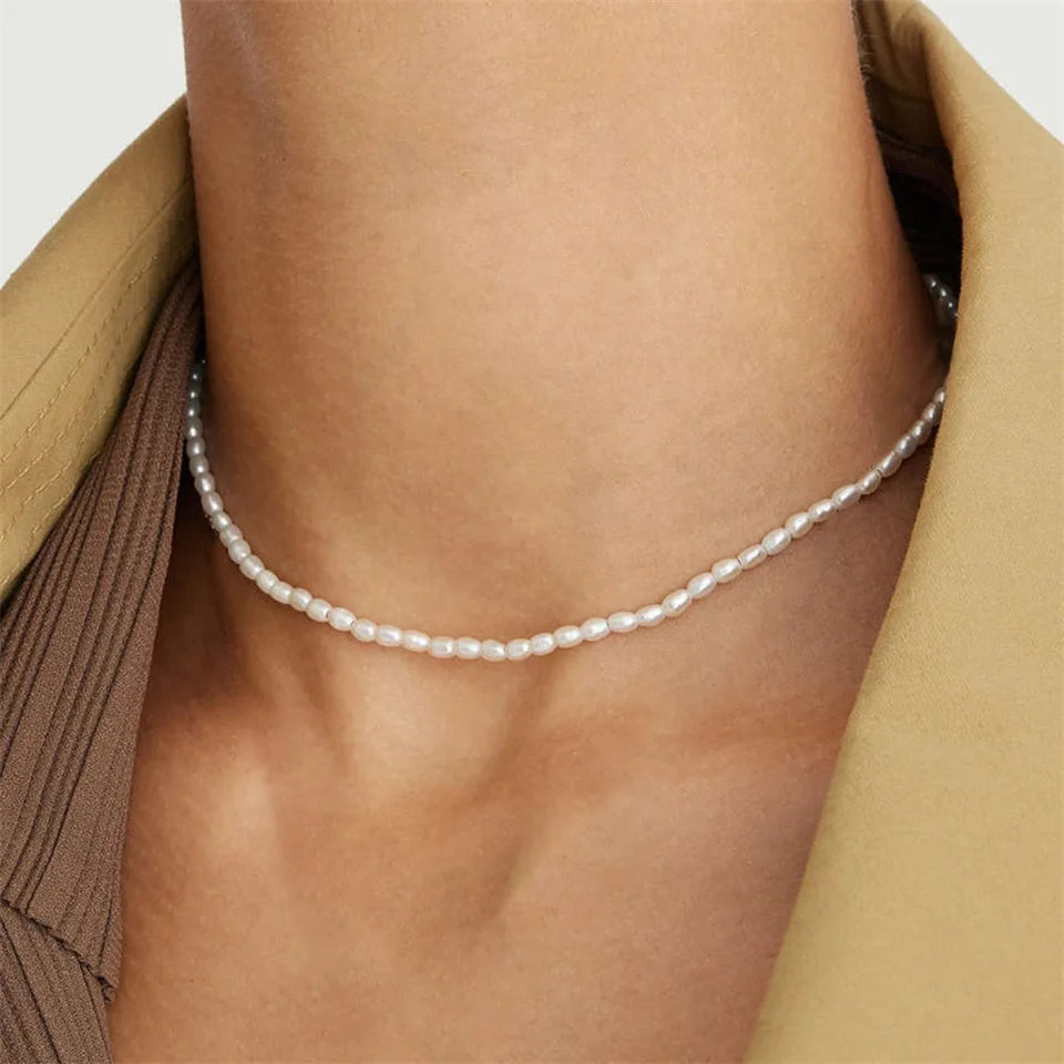 3MM Imitation Pearl Necklaces Oval White  Necklace