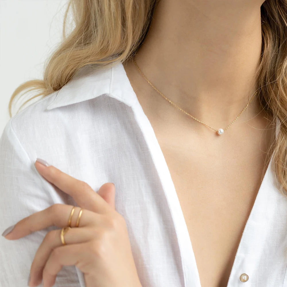 Necklace Simple Imitation 6MM Pearl Pendant Choker Necklace