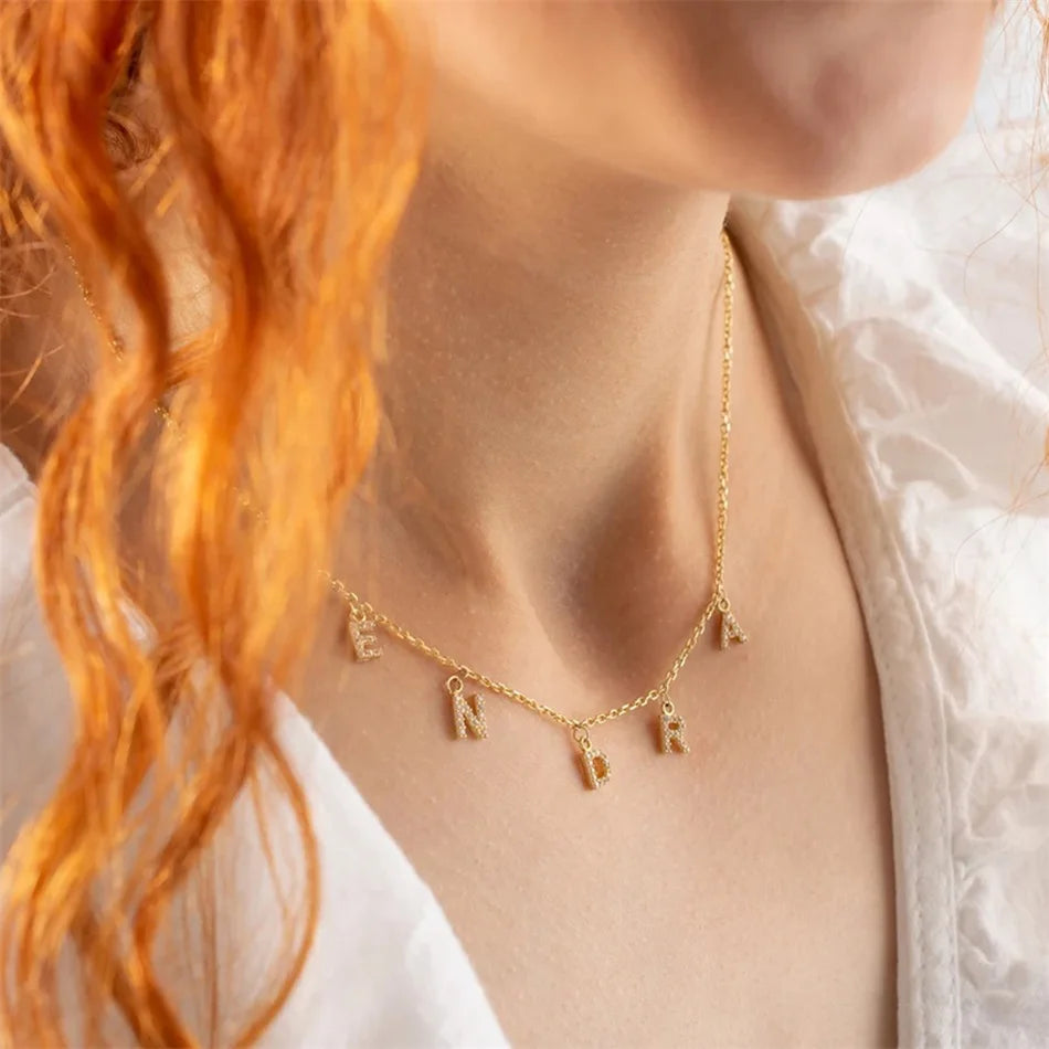 BELLUCCIE  Necklace Personalized zircon Alphabet Stainless Steel choke Necklace Pendant Nameplate Gift Dropshipping
