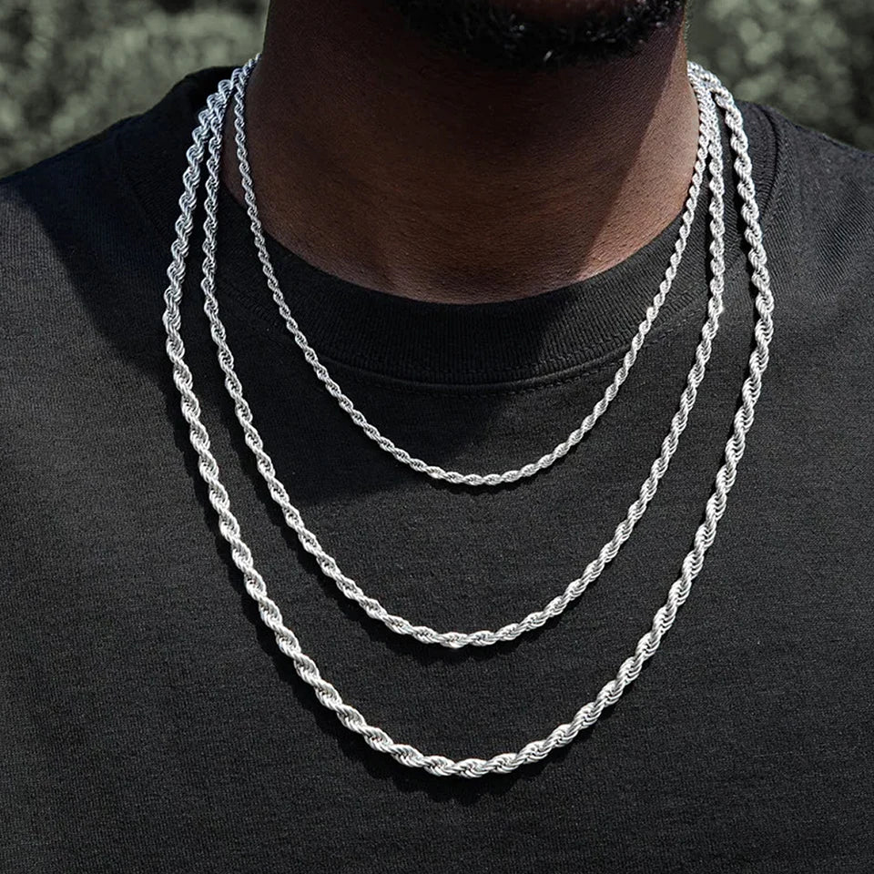 2/3/4/5MM Rope Chain Necklace Silver Color