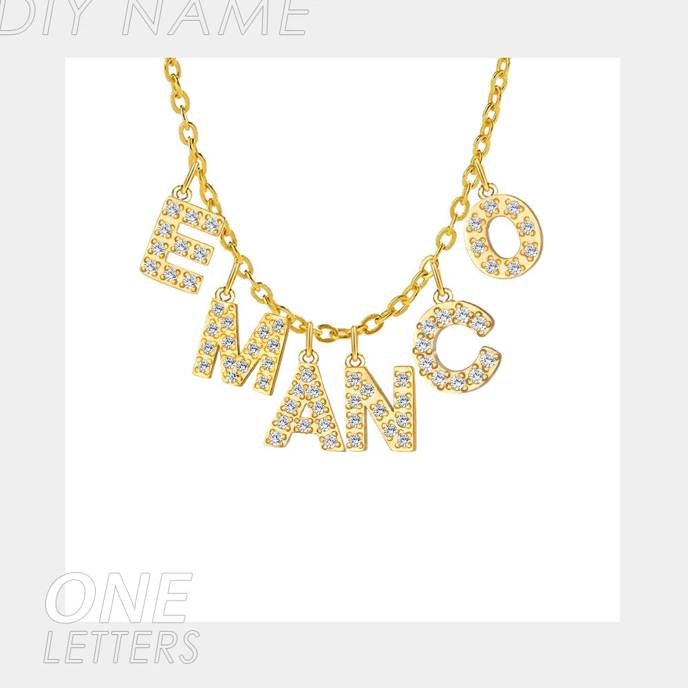 BELLUCCIE  Necklace Personalized zircon Alphabet Stainless Steel choke Necklace Pendant Nameplate Gift Dropshipping