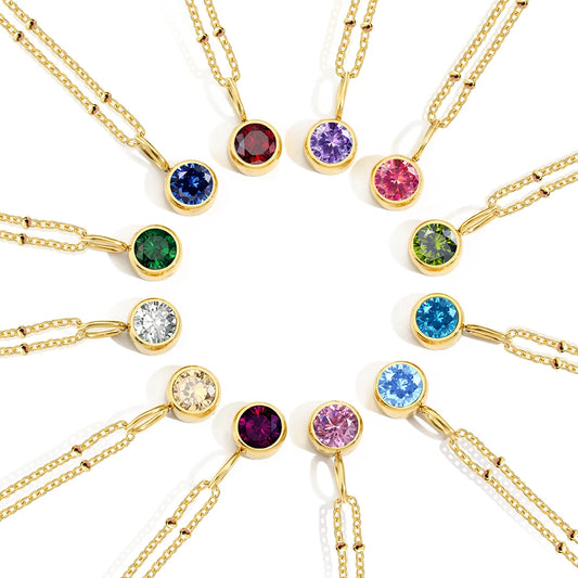 Birthstone Necklace Beaded Chain Zirconia