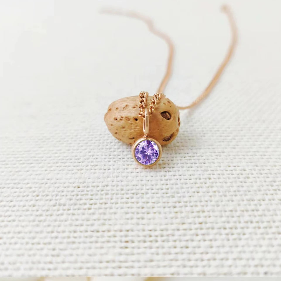 Box Chain Birthstone Necklace 12 Color Zirconia