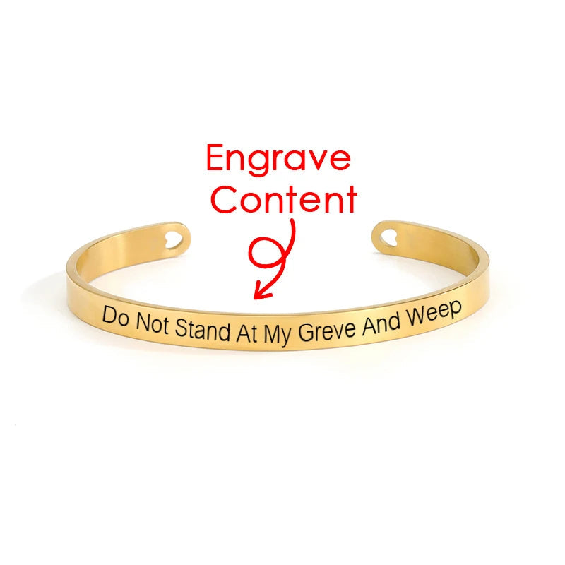 6mm Gold Color Engraved Positive Inspirational Quote Stamped Cuff Mantra Bracelet