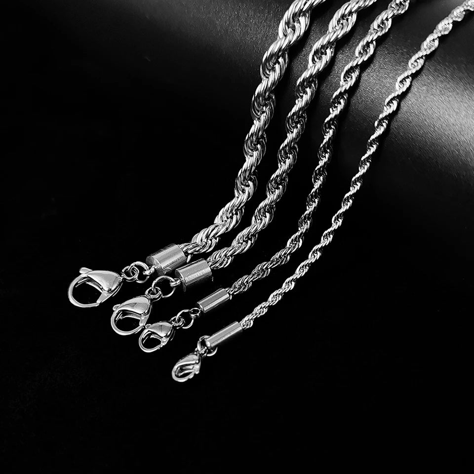 2/3/4/5MM Rope Chain Necklace Silver Color