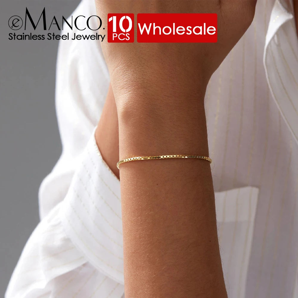 BELLUCCIE 10PCS Stainless Steel Box Chain Bracelet Gold Color Bracelets Charm Friendship Bracelets for Women Jewelry Gift Wholesale