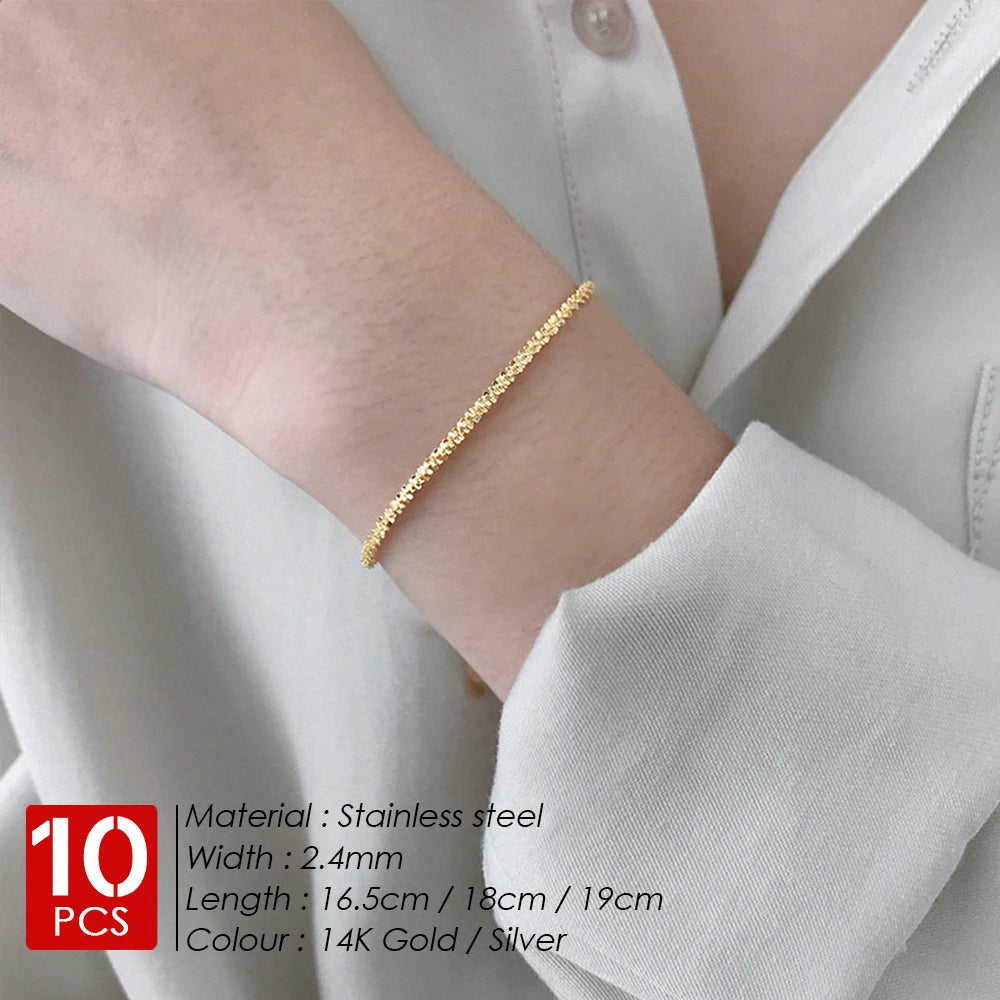 BELLUCCIE 10PCS Silver Gold Colour Sparkling Gypsophila Bracele Women Fine Fashion Jewelry Wedding Party Gift Rope chain Wholesale