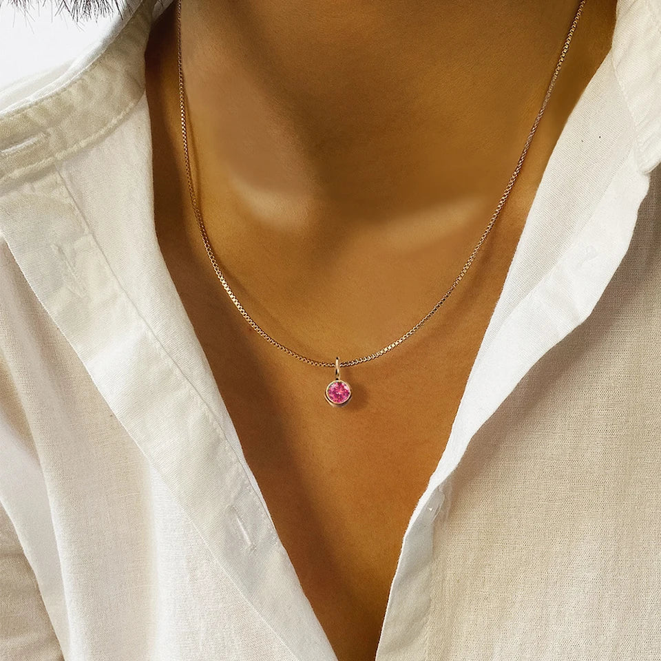 Box Chain Birthstone Necklace 12 Color Zirconia
