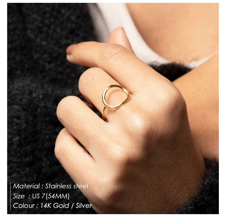 BELLUCCIE Trendy Stainless Steel Rings for Women Vintage Geometric Pinky Ring Dainty Stackable Round Midi Rings Jewellery