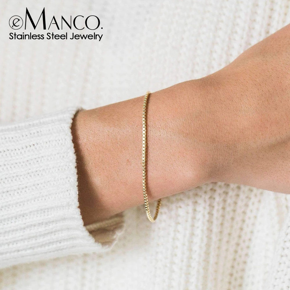 BELLUCCIE Stainless Steel Box Chain Bracelet Female Gold Color Charm Bracelets Charm Friendship Bracelets for Women Jewelry Gifts