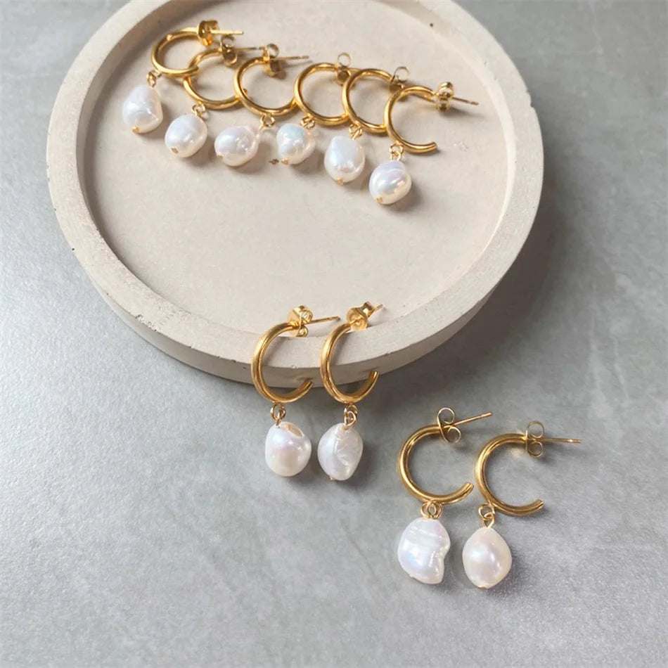 Fashion Natural Freshwater Pearl Pendant Earrings