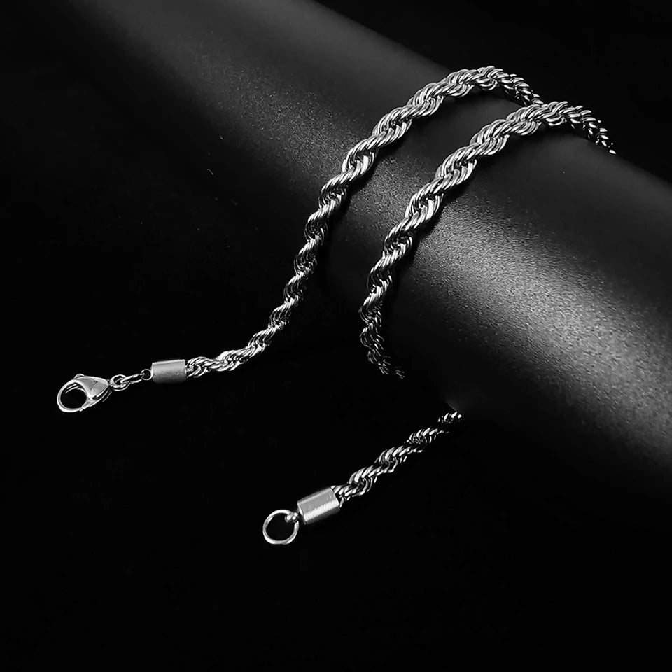 2/3/4/5MM Rope Chain Necklace Silver Color