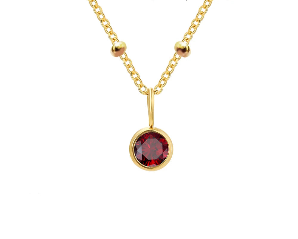 Birthstone Necklace Beaded Chain Zirconia
