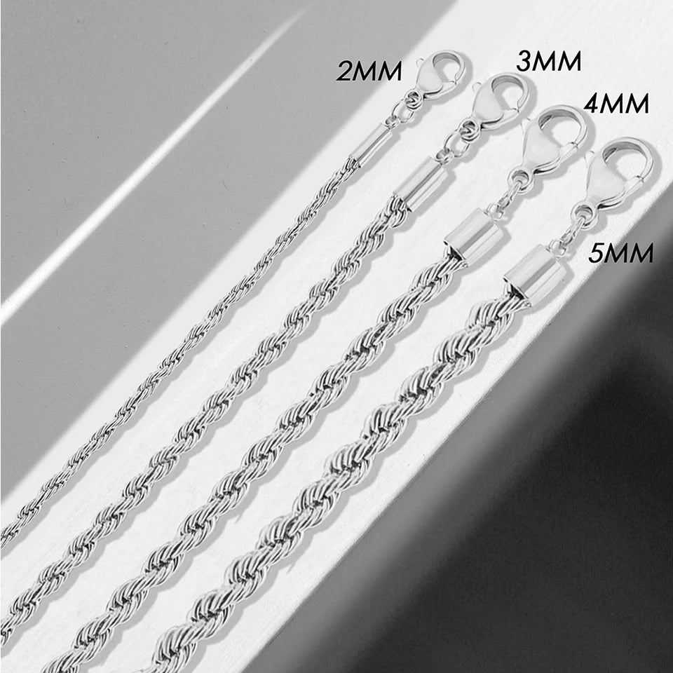 2/3/4/5MM Rope Chain Necklace Silver Color
