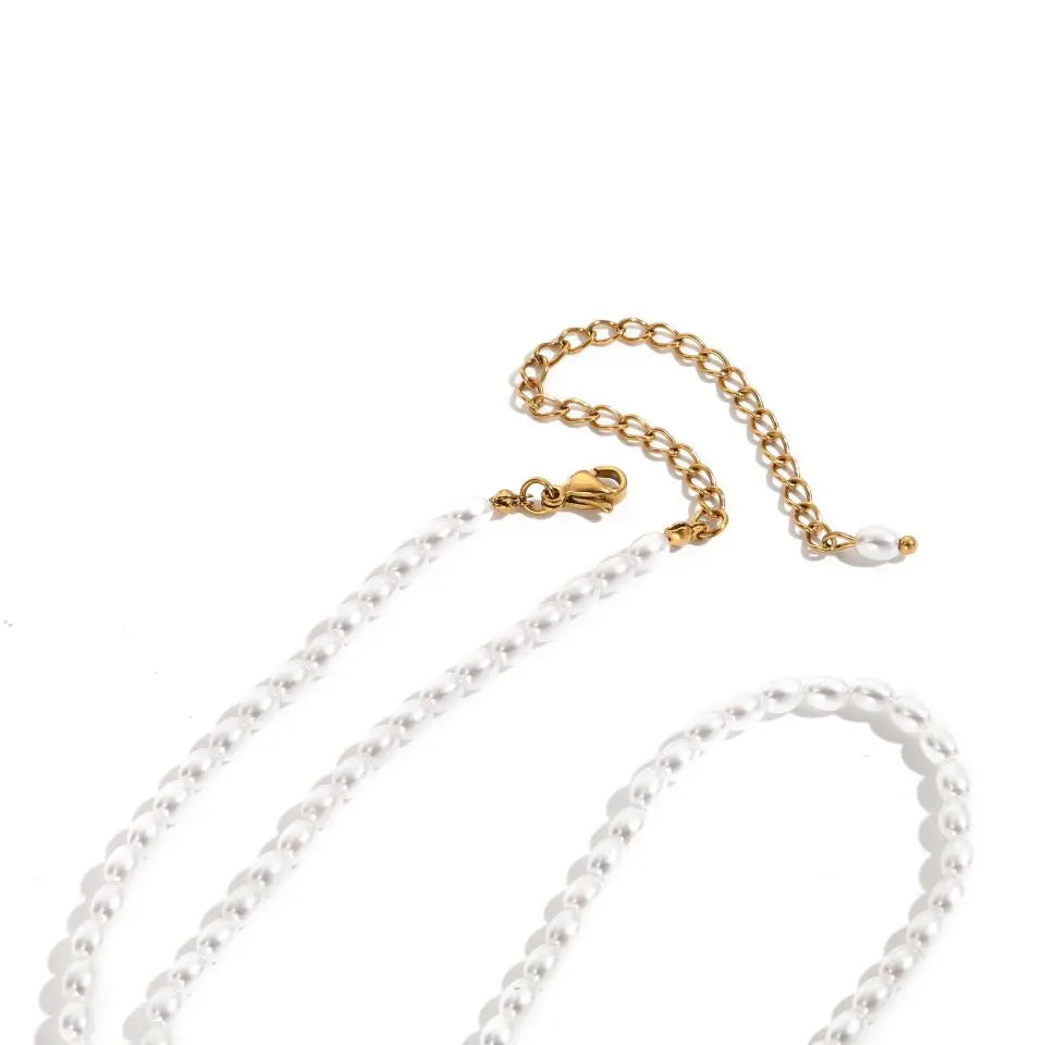 3MM Imitation Pearl Necklaces Oval White  Necklace