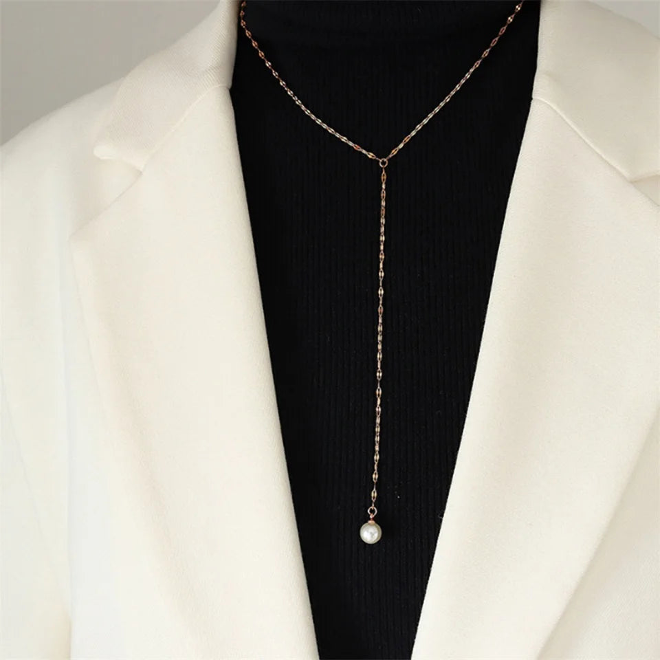 Imitation Pearl Y Necklaces Round Pearl Wedding Necklaces