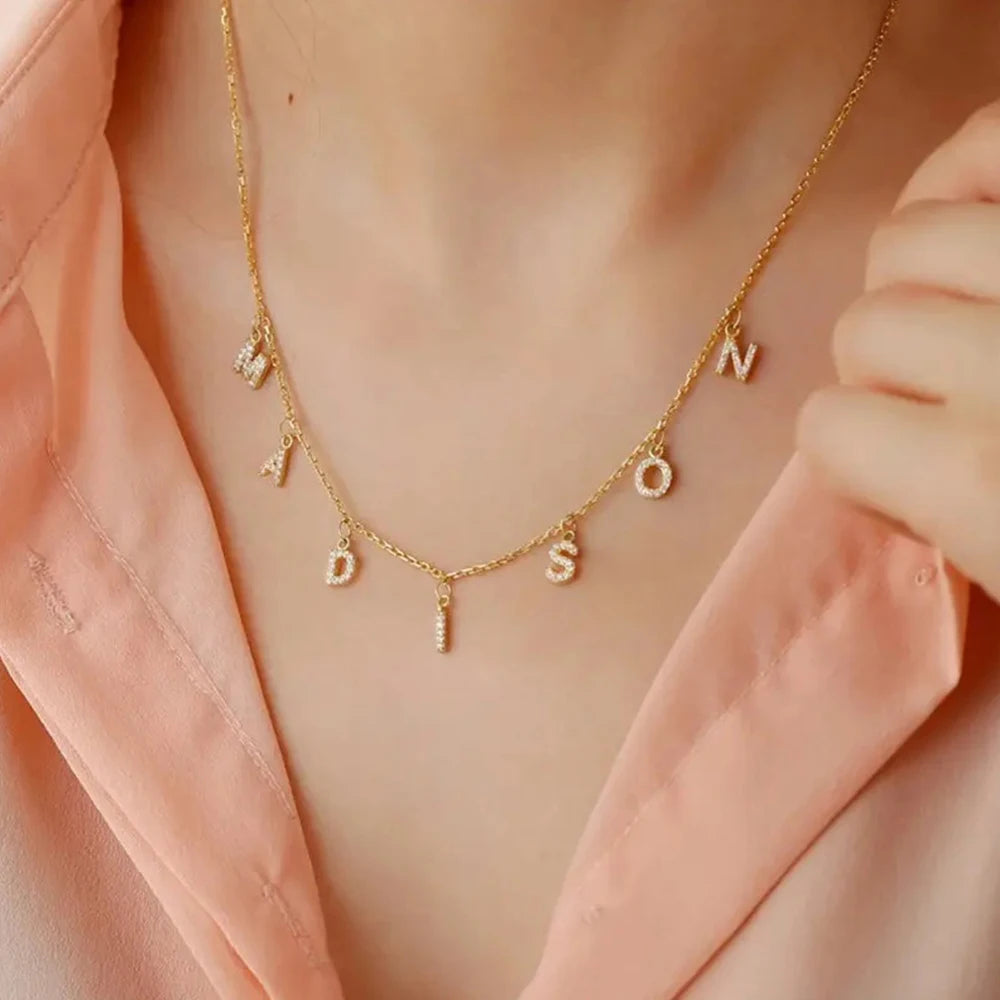 BELLUCCIE  Necklace Personalized zircon Alphabet Stainless Steel choke Necklace Pendant Nameplate Gift Dropshipping