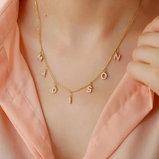 BELLUCCIE  Necklace Personalized zircon Alphabet Stainless Steel choke Necklace Pendant Nameplate Gift Dropshipping