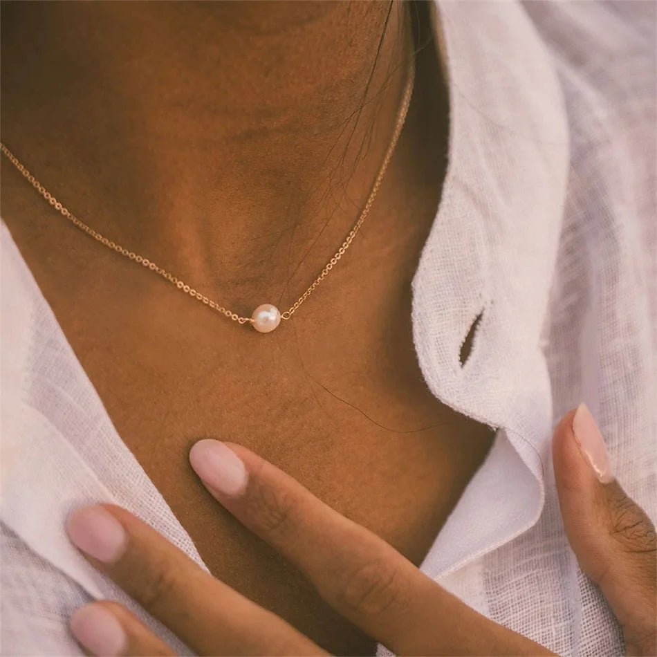 Necklace Simple Imitation 6MM Pearl Pendant Choker Necklace