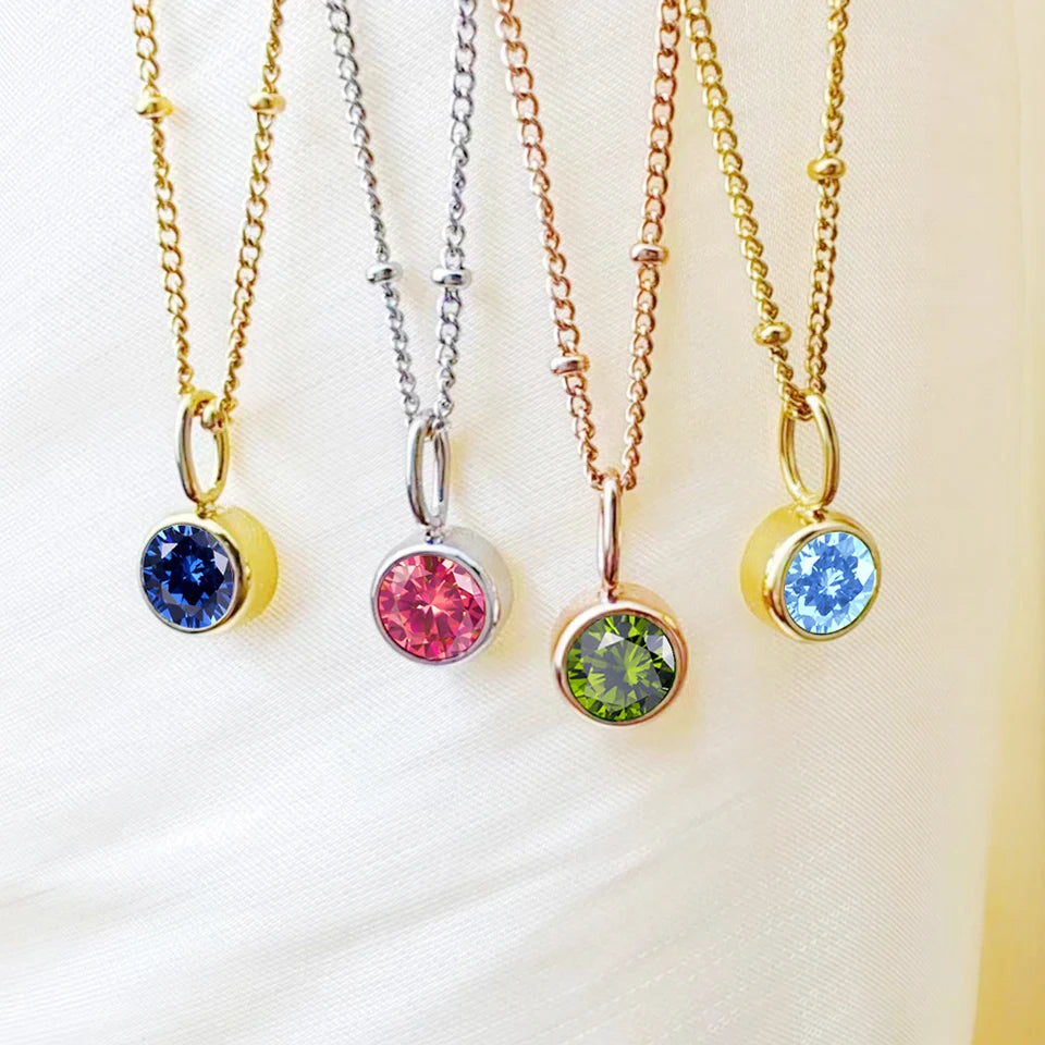 Birthstone Necklace Beaded Chain Zirconia